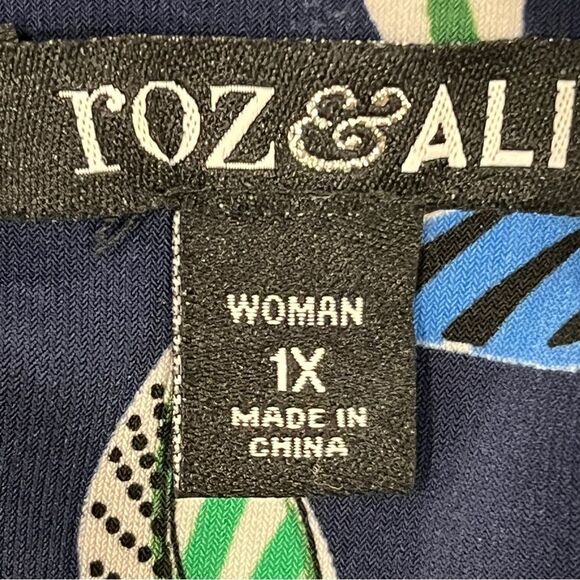 Navy Leaf Print Long sleeve plus size stretchy dress size 1XL - Picture 7 of 11